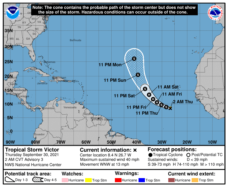 Victor Moving West-Northwestward Across the Far Eastern Atlantic