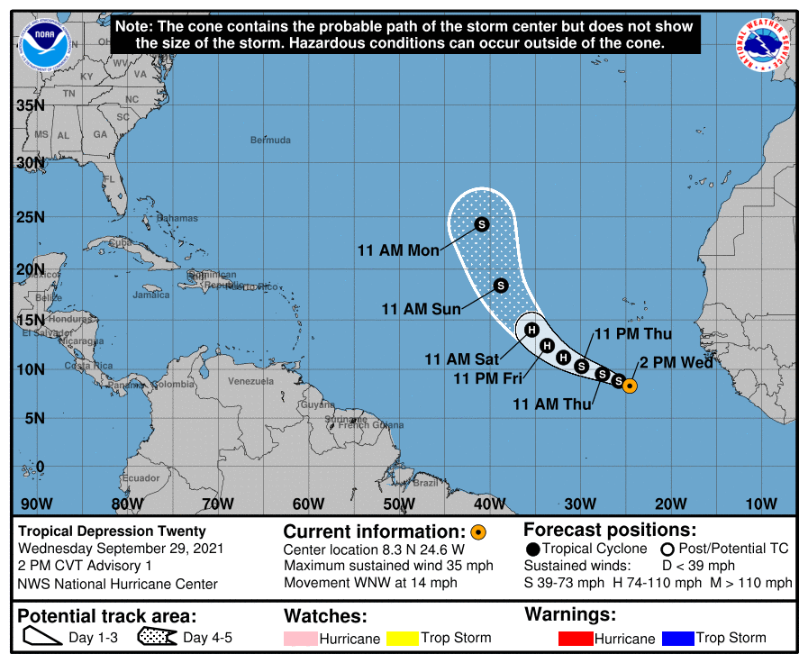 Tropical Depression 20 Forms Over the Far Eastern Tropical Atlantic