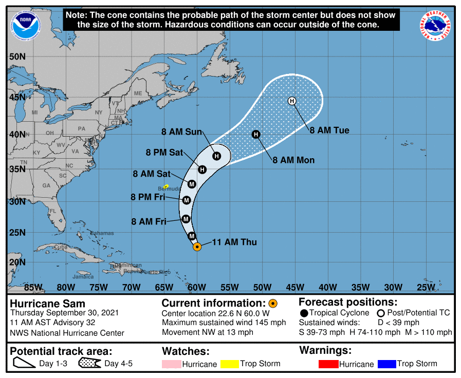 Tropical Storm Watch Up for Bermuda as Sam Will Pass Just to the East on Saturday