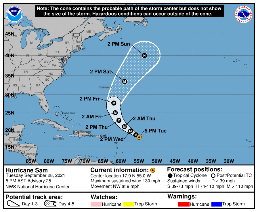 Sam Maintaining Category 4 Strength Over the Tropical Atlantic