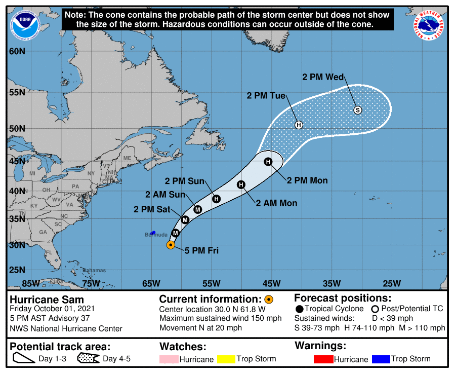 Swells from Sam Expected to Reach the US East Coast & Atlantic Canada on Saturday
