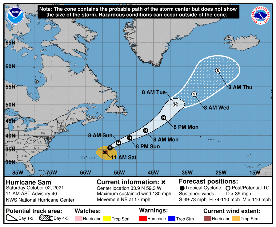 Sam Continues to Move Further Out to Sea