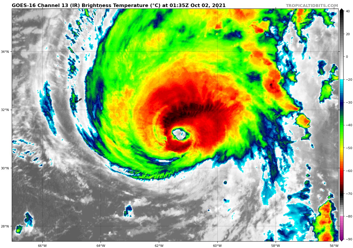 Core of Category 4 Hurricane Sam Now East-Southeast of Bermuda