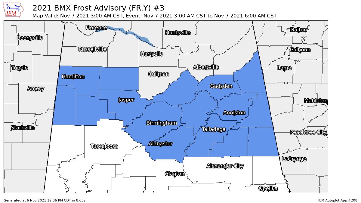 A Cool but Beautiful Midday; Frost Advisory for Parts of North/Central Alabama Issued for the Overnight Hours