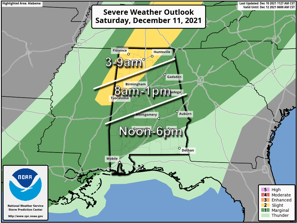 Strong/Severe Storms Push Into Alabama Tomorrow Morning