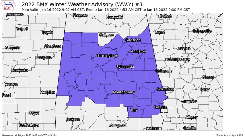 Winter Weather Advisory Expanded Further South