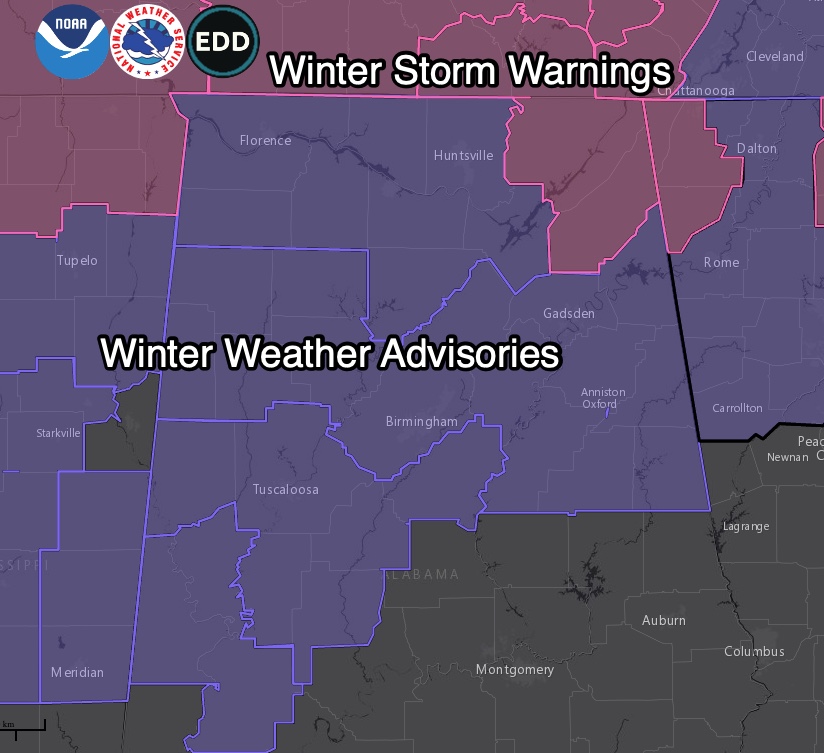 Winter Weather Advisories Expanded:  Bursts of Heavy Snow Moving Across Mississippi Moving into Alabama; Slippery Roads/Accidents  in Sumter County