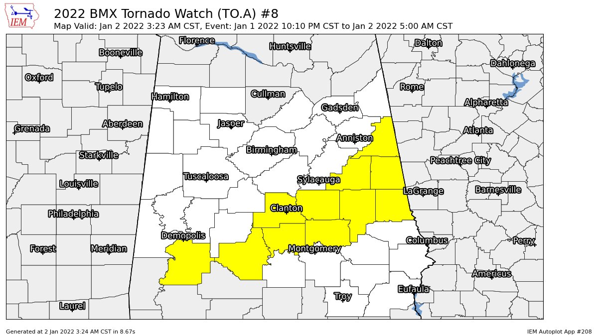 Counties in Tornado Watch Disappearing; Winter Weather Advisory Issued for Portions of the Area for Tonight