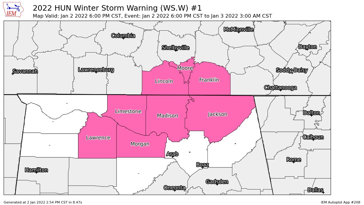 Portions of North Alabama Upgraded to a Winter Storm Warning for Tonight