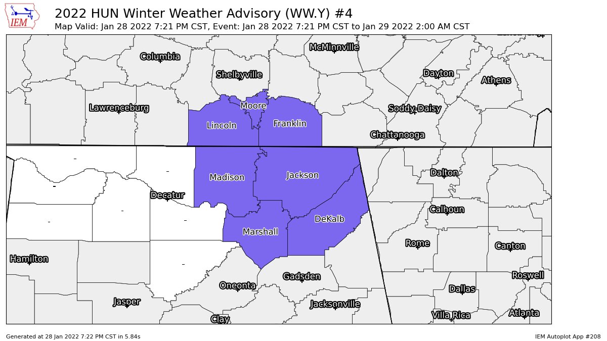 Winter Weather Advisory Issued for Portions of North Alabama Until 2 am Saturday