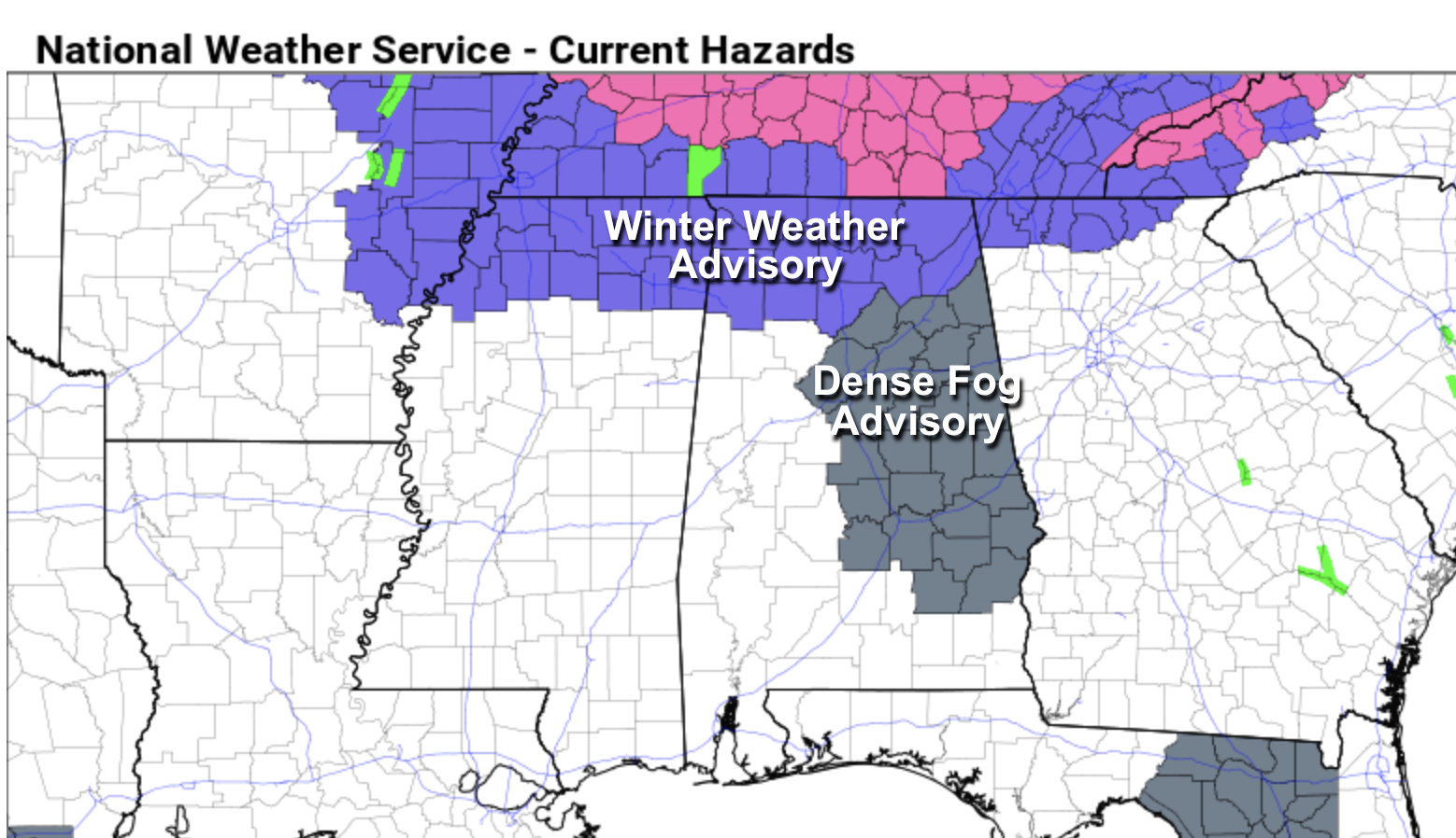Winter Weather Advisory For Far North Alabama; Rain Elsewhere Today