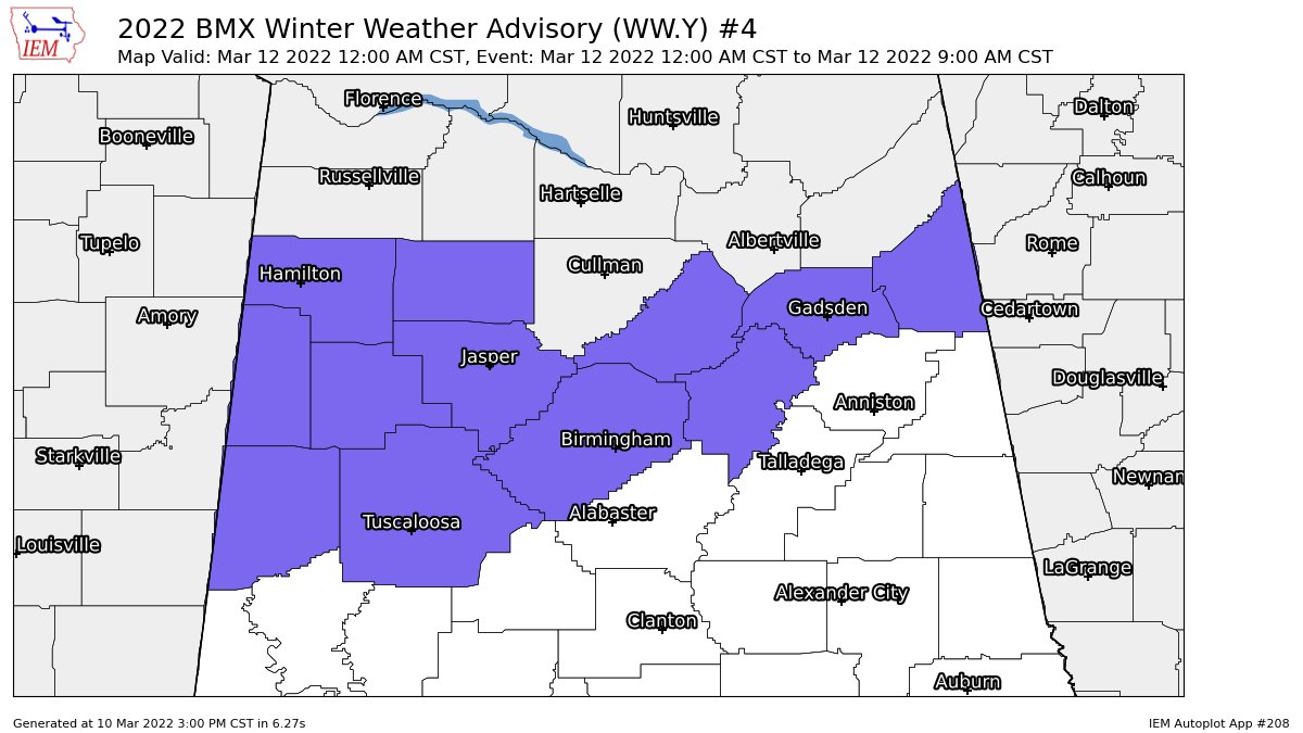 Winter Weather Advisory Issued for the Northern Half of Alabama Starting Late Tomorrow Night