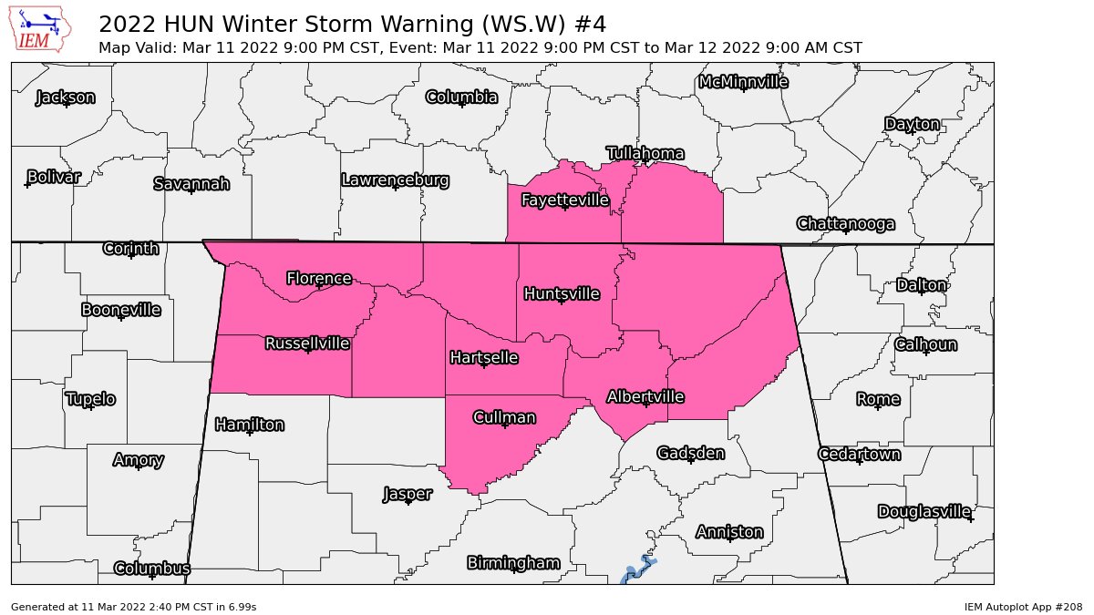 NWS Huntsville Upgrades Rest of North Alabama to a Winter Storm Warning