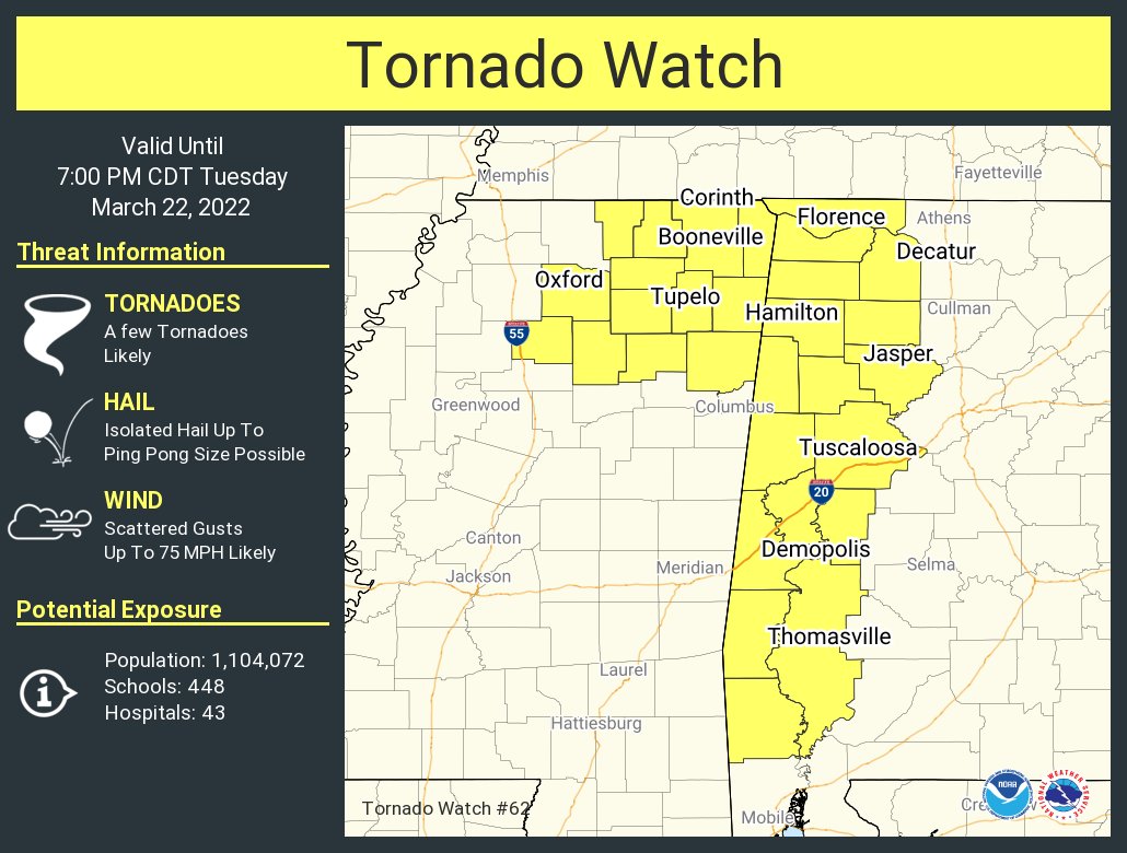 A New Tornado Watch Issued Until 11 pm for Central Counties in the Area ...