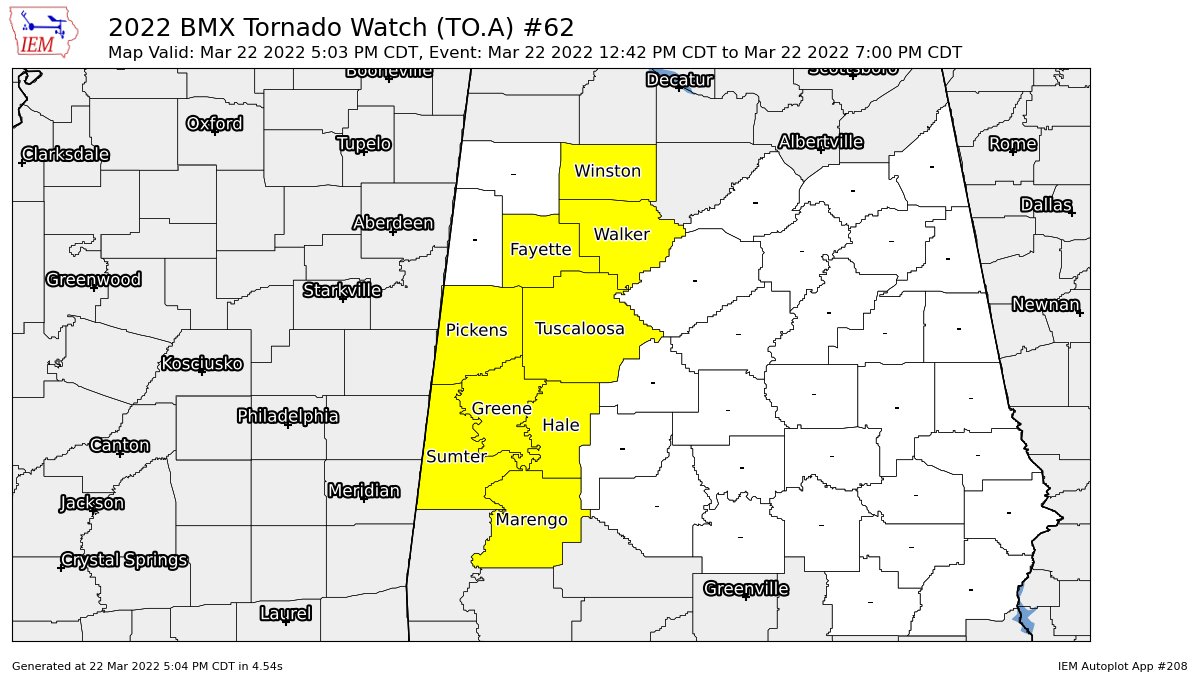 First Tornado Watch Canceled for a Couple of Central Alabama Counties ...