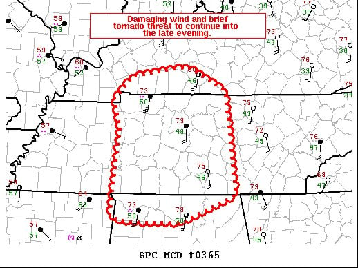 Mesoscale Discussion — Damaging Wind & Tornado Threat Continues for ...