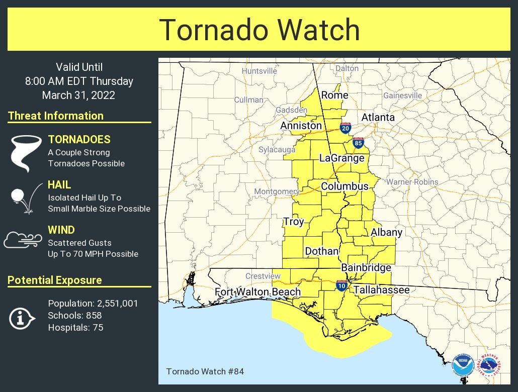 New Tornado Watch Issued for the Eastern Parts of Central Alabama Until ...