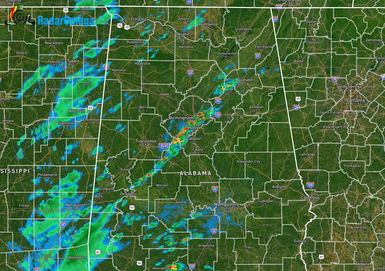 Rain Pushing Through the Birmingham Metro; No Severe & No Snow Yet