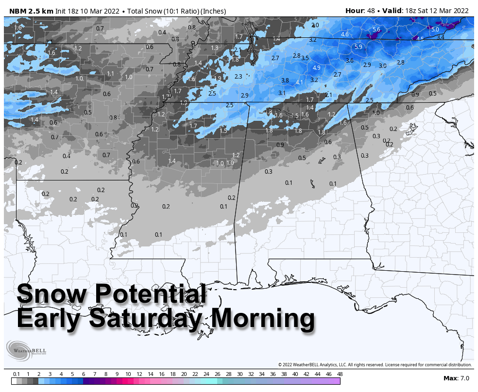 Warm Tomorrow; Snow Early Saturday For North Alabama