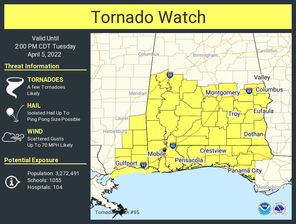 Tornado Watch Issued for the Southern Parts of Central Alabama Until 2 ...