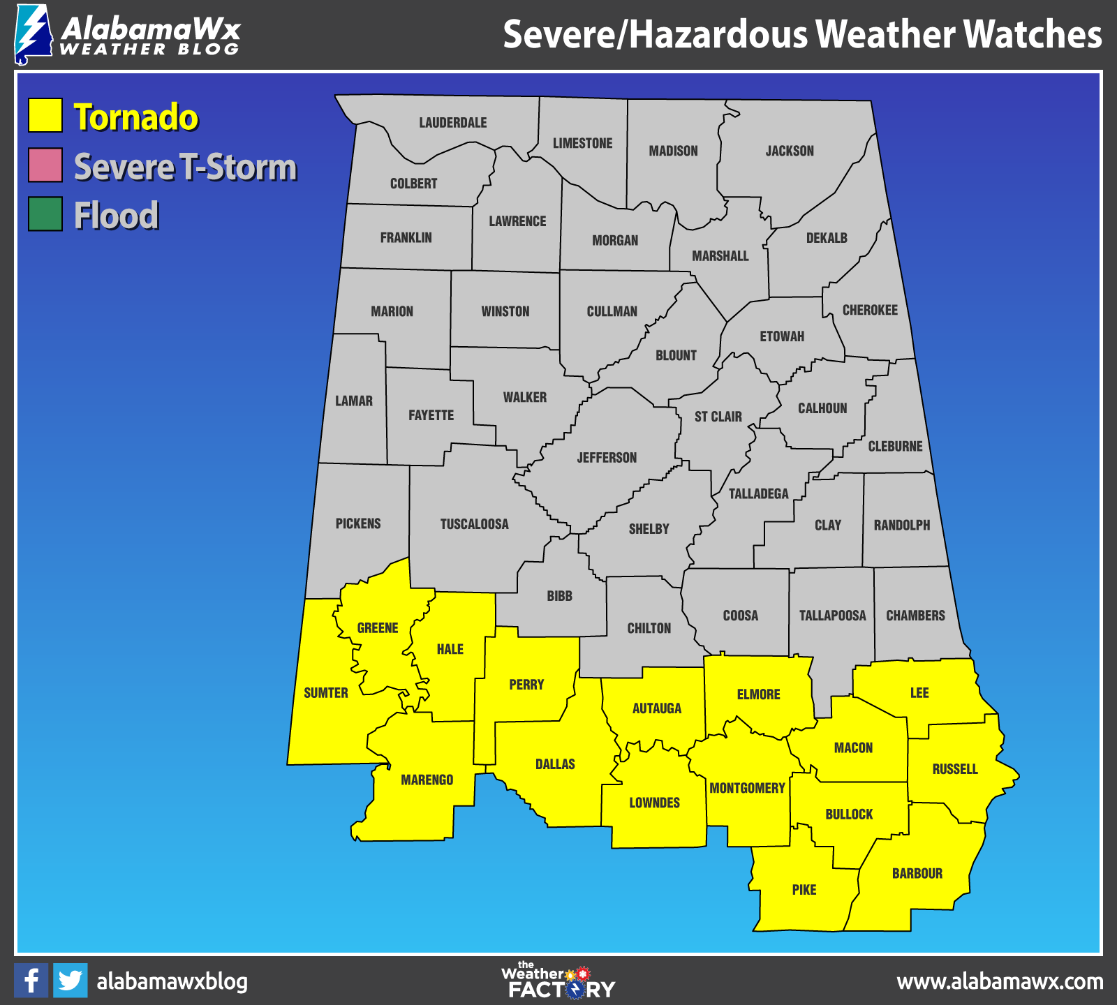 Tornado Watch Issued for the Southern Parts of Central Alabama Until 2 ...