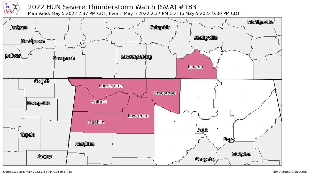 Severe T-Storm Watch Issued for NW Corner of Alabama Until 9 pm ...