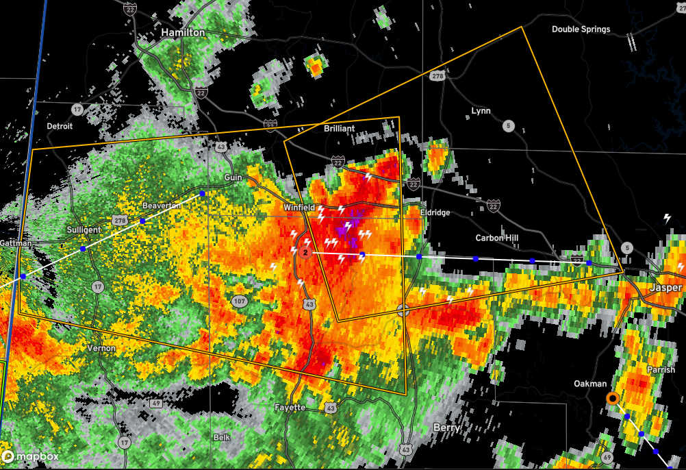 Severe Thunderstorm Warning for Parts of Walker, Marion, Winston, and ...