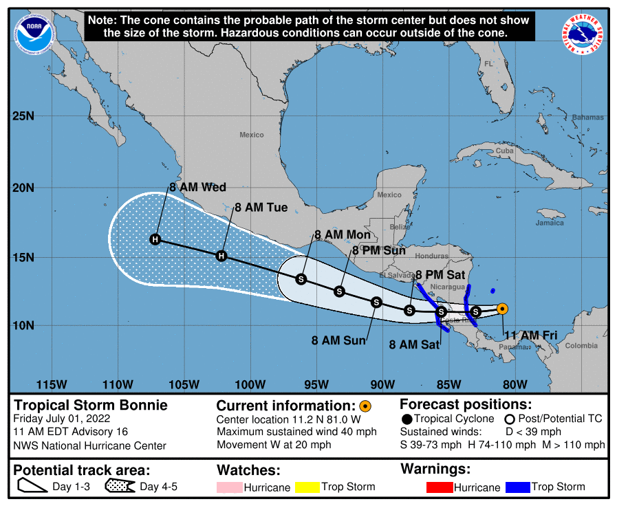 Tropical Storm Bonnie Forms Over the Western Caribbean