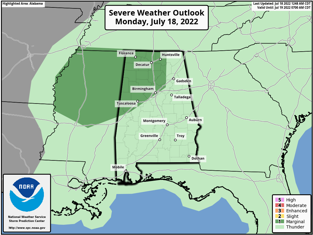 Showers/Storms More Numerous Across Alabama Today
