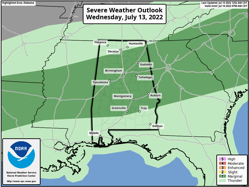 Scattered To Numerous Showers/Storms Across Alabama Today