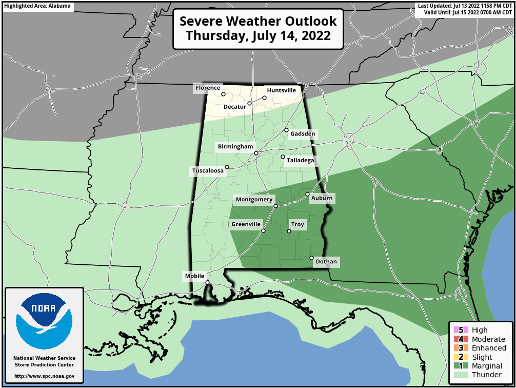 Higher Coverage Of Storms Today Over South Alabama