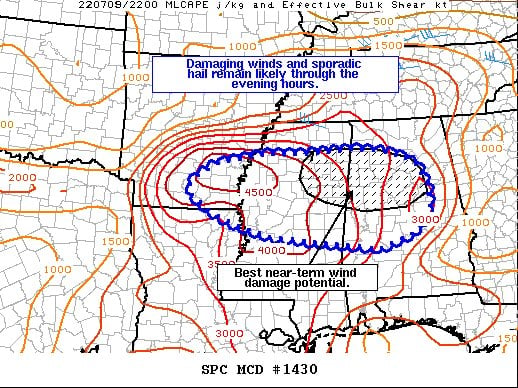 Mesoscale Discussion — Damaging Winds and Sporadic Large Hail Threat ...