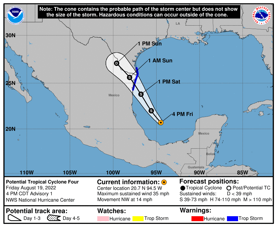 Tropical Storm Warnings Issued for Parts of the Texas & Mexican Coasts Ahead of PTC-4