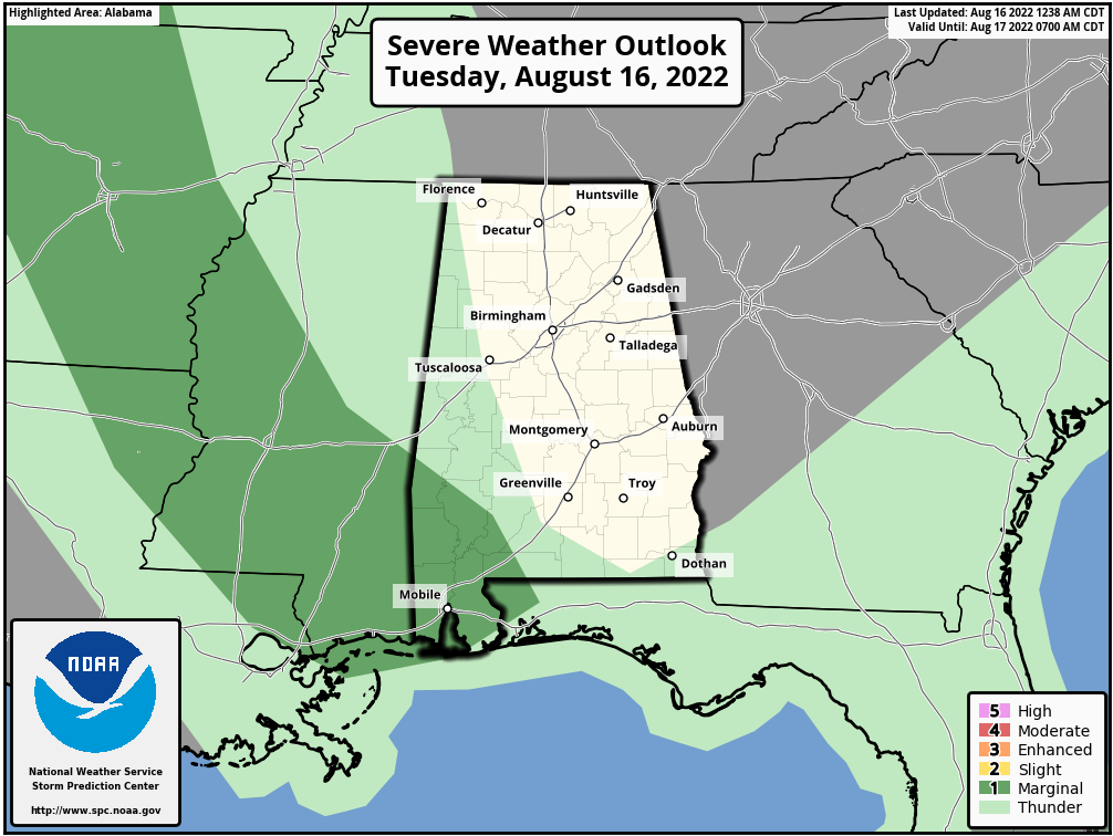 Strong Storms Today Mainly Over Southwest Alabama