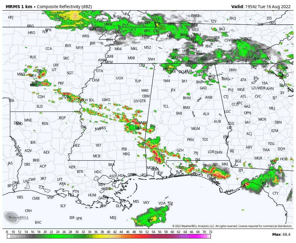Strong Storms Over Southwest Alabama; Scattered Rain Near The Tennessee State Line