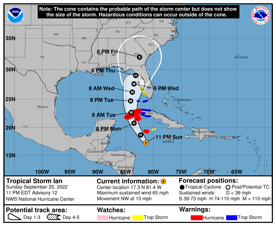 TS Ian Update: The Florida Keys Now Under a Tropical Storm Warning & a Storm Surge Watch