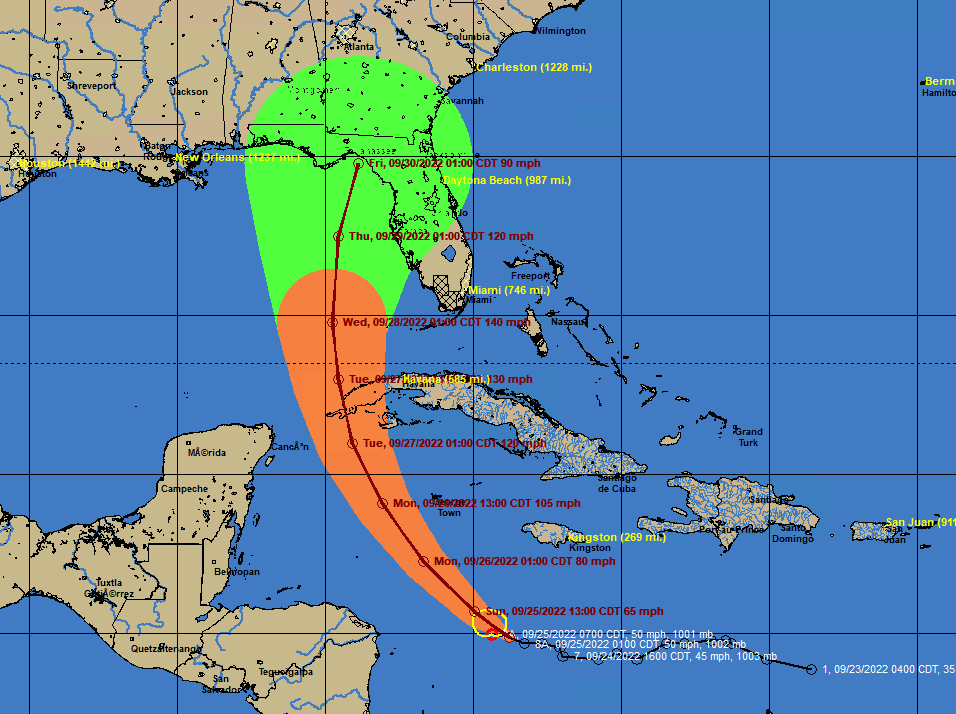 7 a.m. Update on Ian:  Ian will be Major Hurricane Over Eastern Gulf of Mexico
