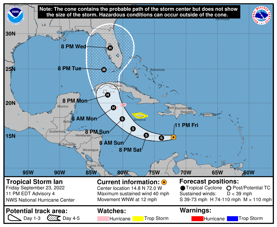 Nice & Warm for Us Today; Ian Forms & Begins His Trek to the Gulf of Mexico
