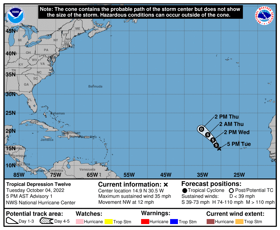 TD-12 Forms Out Over the Eastern Atlantic, But Won’t Be Around for Long