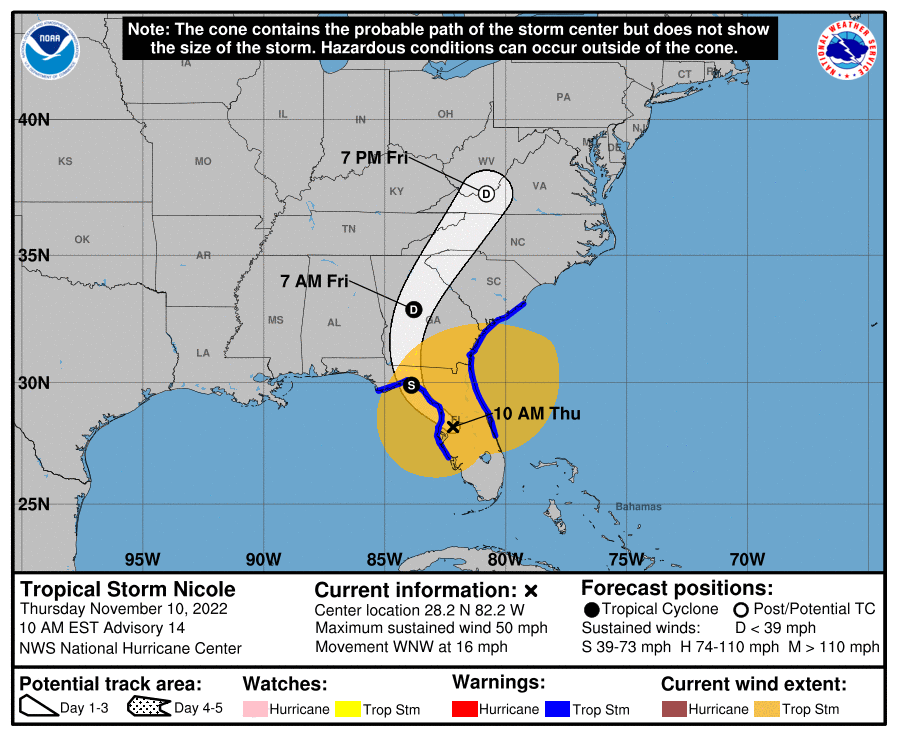 Late Morning Update on Tropical Storm Nicole