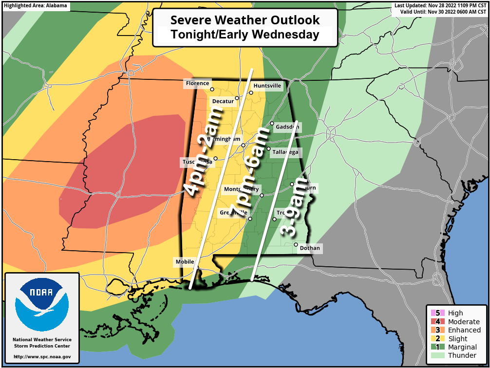 Severe Storms Possible Across Alabama Tonight