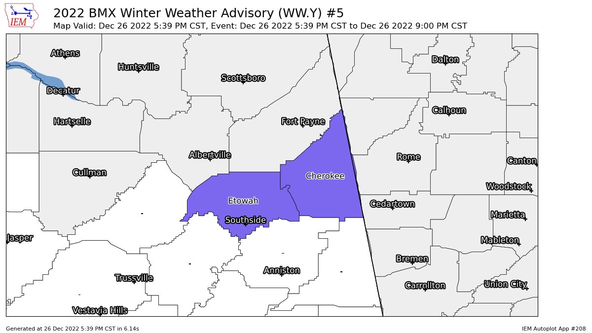 Winter Weather Advisory Issued for Cherokee, Etowah Co. Until 9 pm Tonight