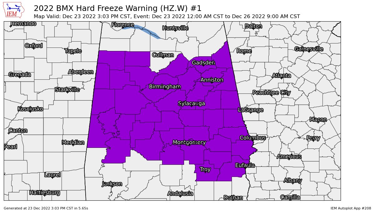 Hard Freeze Warning Extended in Time Until 9 am Monday Morning