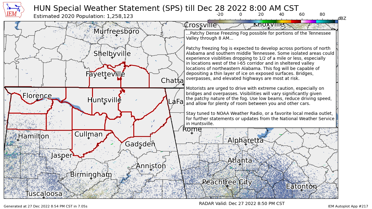 Patchy Dense Freezing Fog Possible for the Tennessee Valley Region Tonight