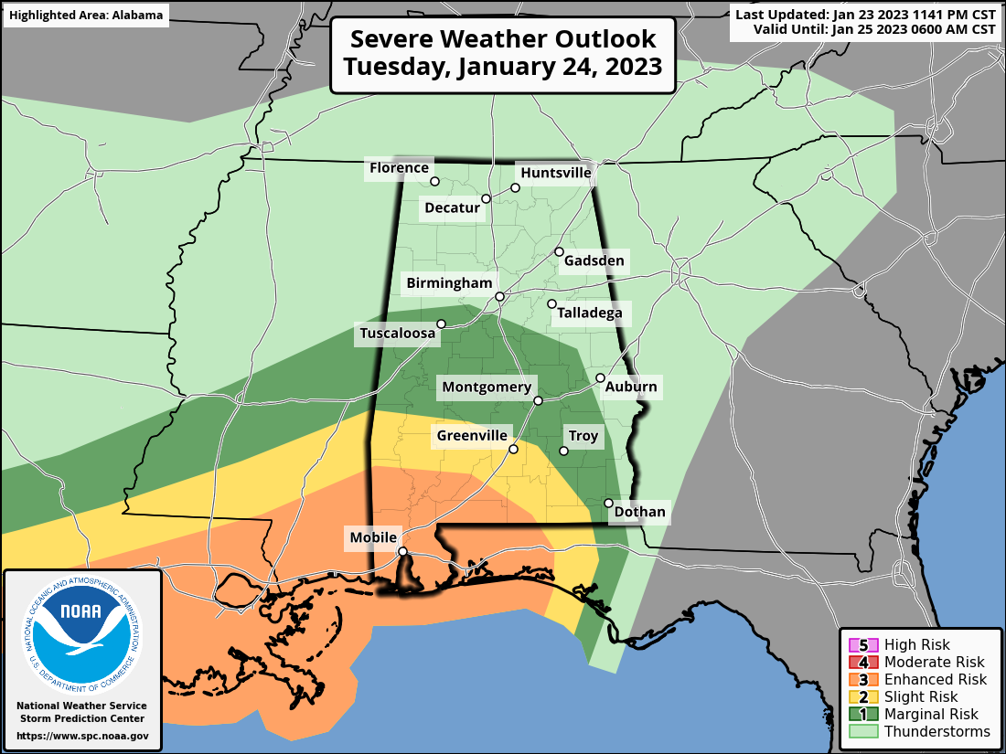Wind/Rain/Storms For Alabama Tonight