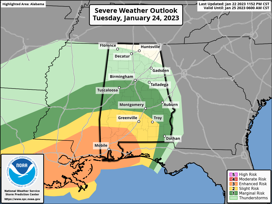 Dry Today; Wind/Rain/Storms For Alabama Tomorrow Night
