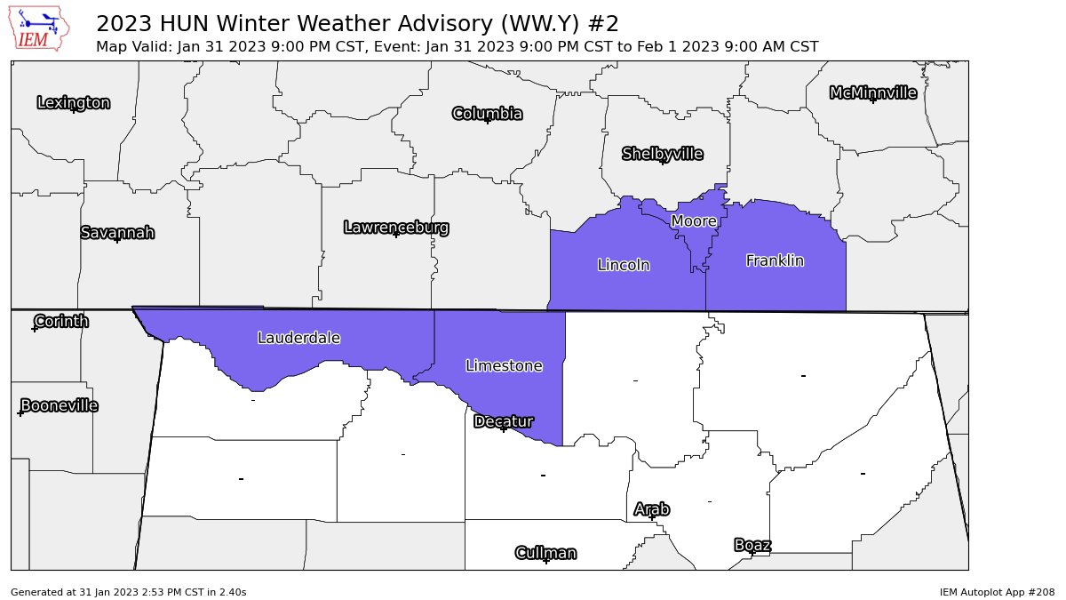 Winter Weather Advisory — Lauderdale & Limestone Co. Until 9 am Wednesday
