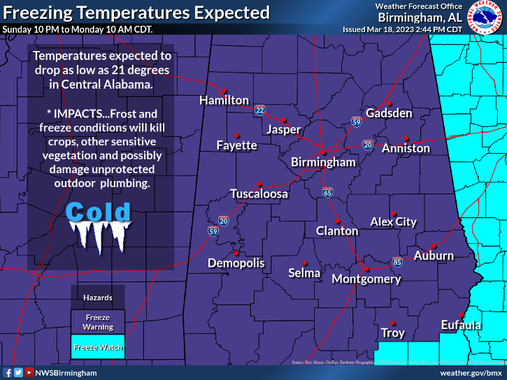 Sunday Weather Briefing Video:  Freeze Warnings Again Sunday Night