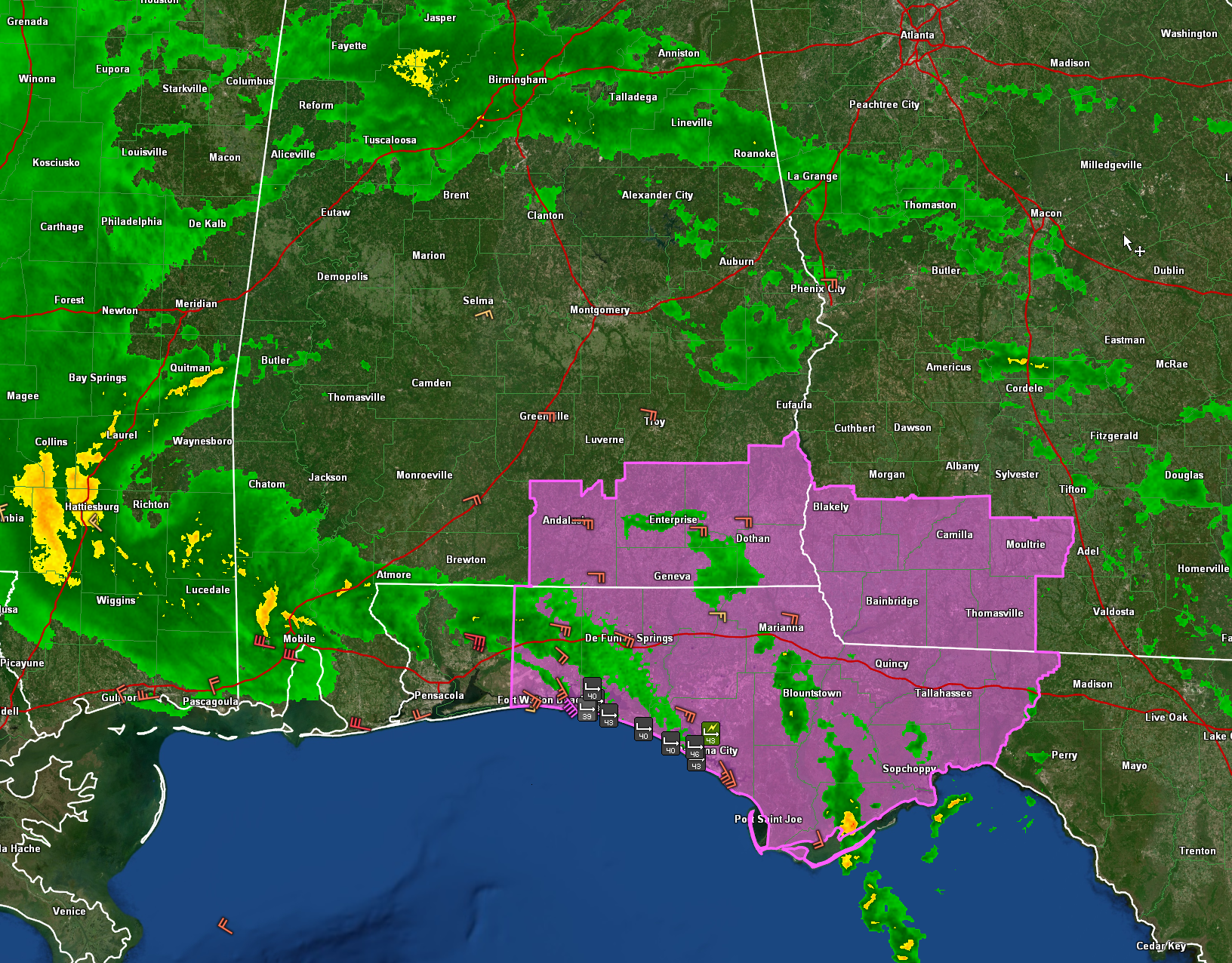 Low Pressure Causing Gusts to Tropical Storm Force Along Gulf Coast