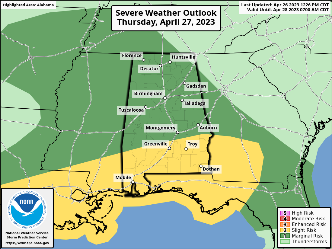 Rain, A Few Strong Storms For Alabama Tomorrow